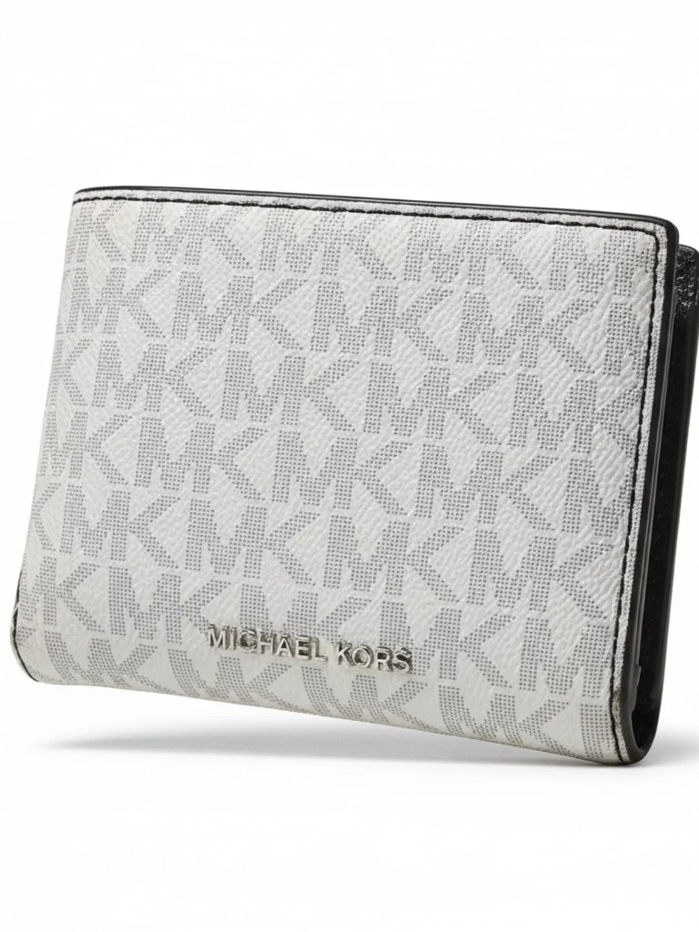 Michael Kors White Logo Bifold Wallet with Silver Logo